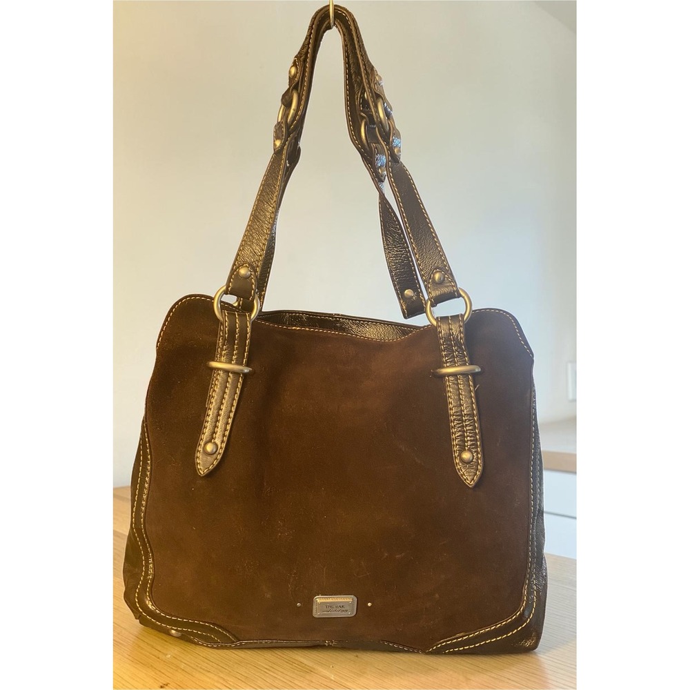 The Sak Satchel Brown Suede & Patent‎ Leather Shoulder Bag